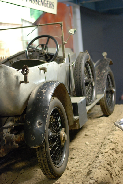 The side of a car on display at the Simeone Foundation Automotive Museum.