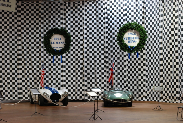 Two cars, one from Le Mans and one from Nurburgring, on display at the Simeone Museum.