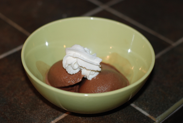 chocolate irish breakfast tea gelato with whipped cream