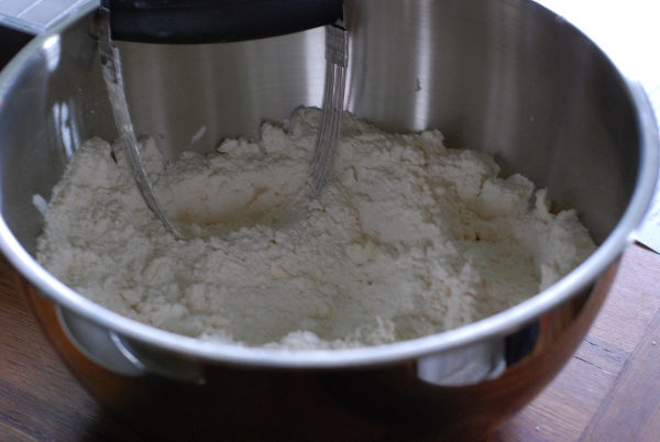 Dry ingredients and butter integrated for biscuits