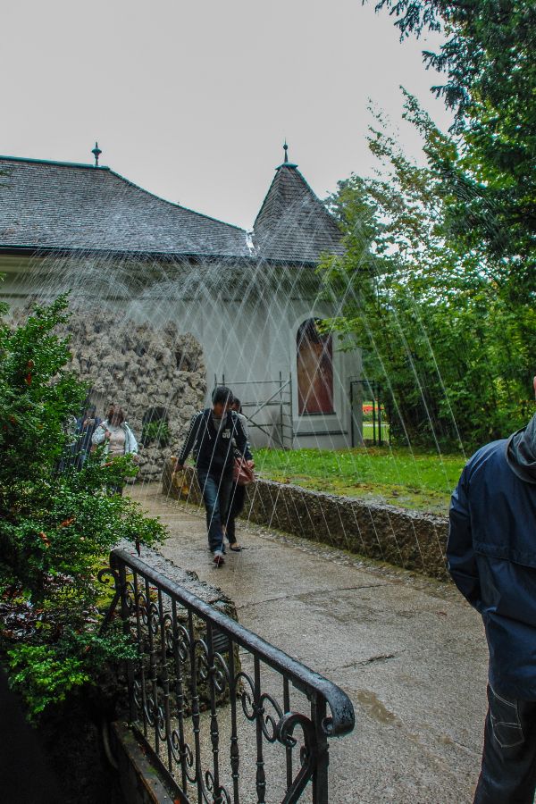 Water fountains douse visitors at Schloss Hellbrunn in Salzburg, Austria.