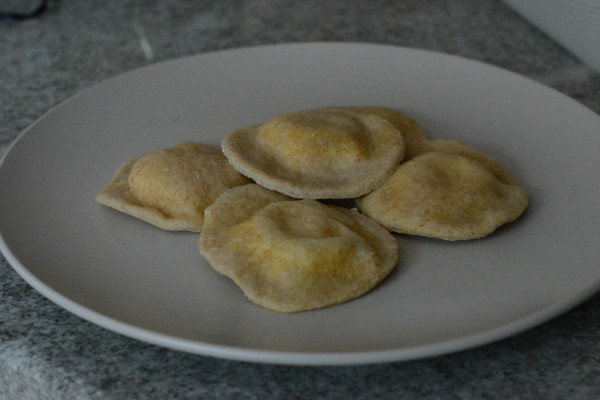 cooked farro ricotta ravioli