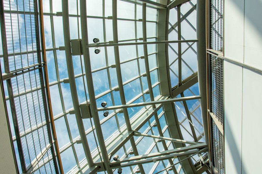 The fantastic architecture of the glass ceiling at the Mashantucket Pequot Museum in Connecticut.