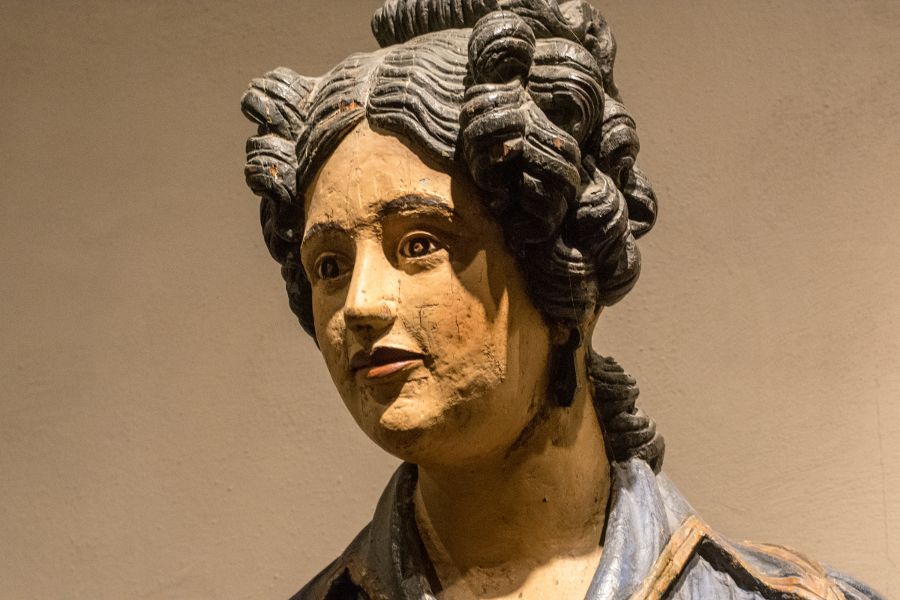 A carved wooden figurehead at Mystic Seaport in Connecticut.