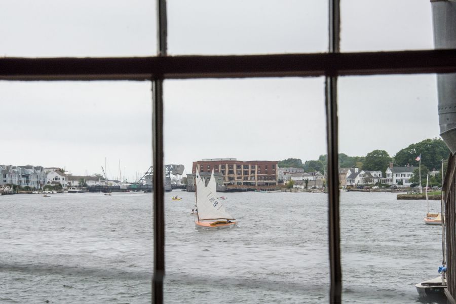 Sailboats on the Mystic River in Connecticut.