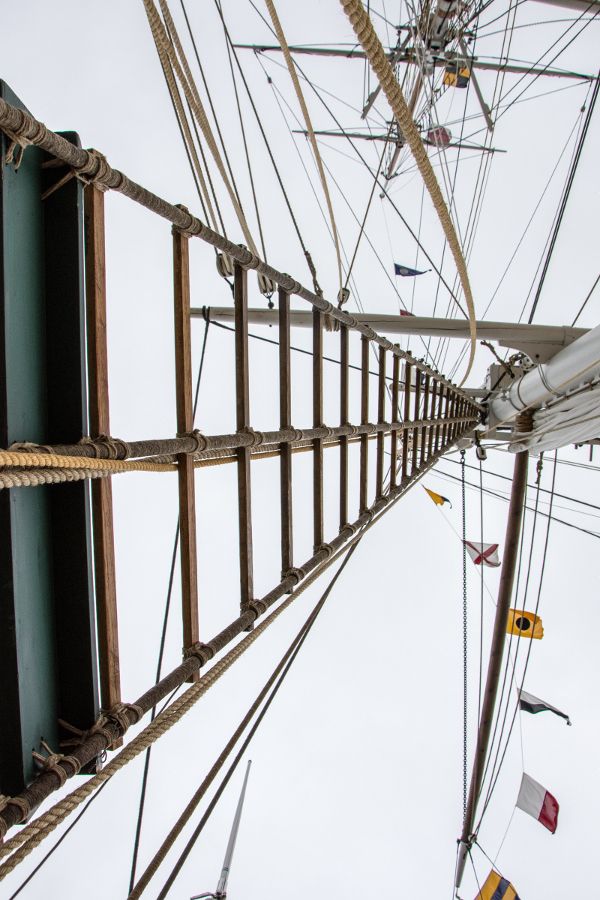 Rigging of a tall ship at Mystic Seaport in Connecticut.