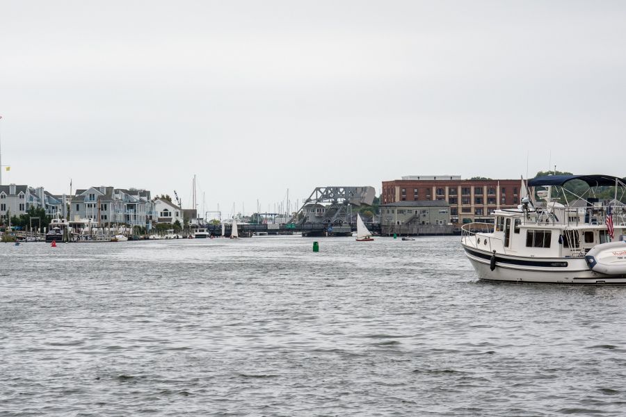 A view up the Mystic River from the Seaport in Connecticut.