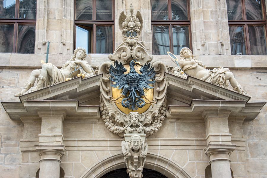 An elaborate architectural detail on Nuremberg's city hall.