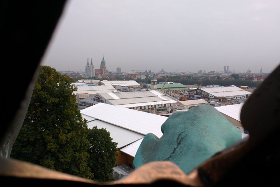 The view of Munich, Oktoberfest and the Theresienwiese from inside the Bavaria statue.