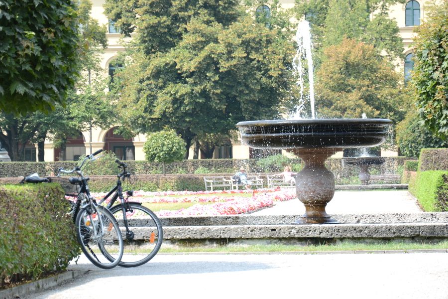 Water fountain in the Hofgarten at the Residenz Munich in Germany.