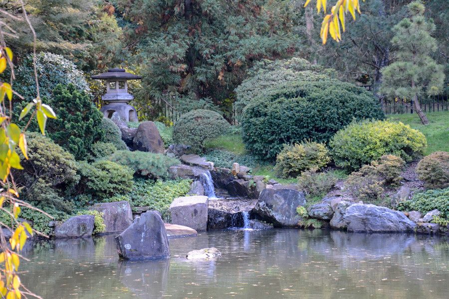 A waterfall in the Japanese garden at Shofuso in Philadelphia.