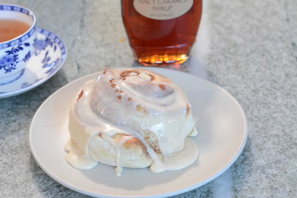 Cinnamon Bun with Salt Caramel Maple Frosting