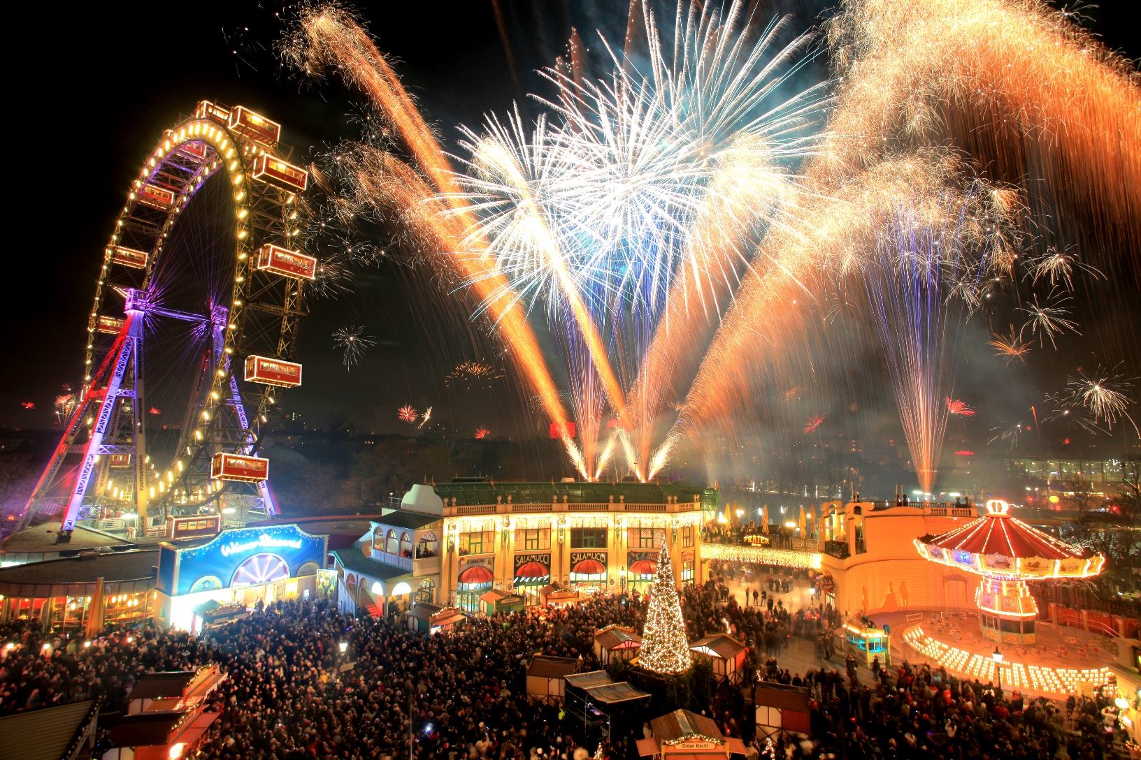 wurstelprater in vienna, austria at new years