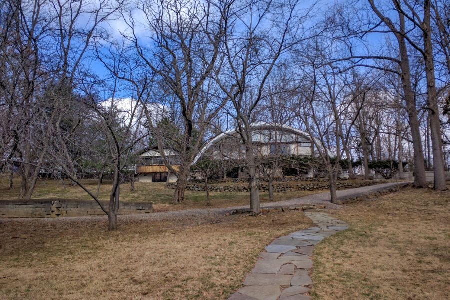 Outside of the George Nakashima studio in New Hope, Pennsylvania.