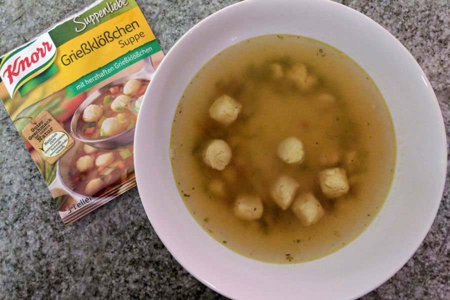 Making Knorr's Grießklößchen Suppe with German Food Box.