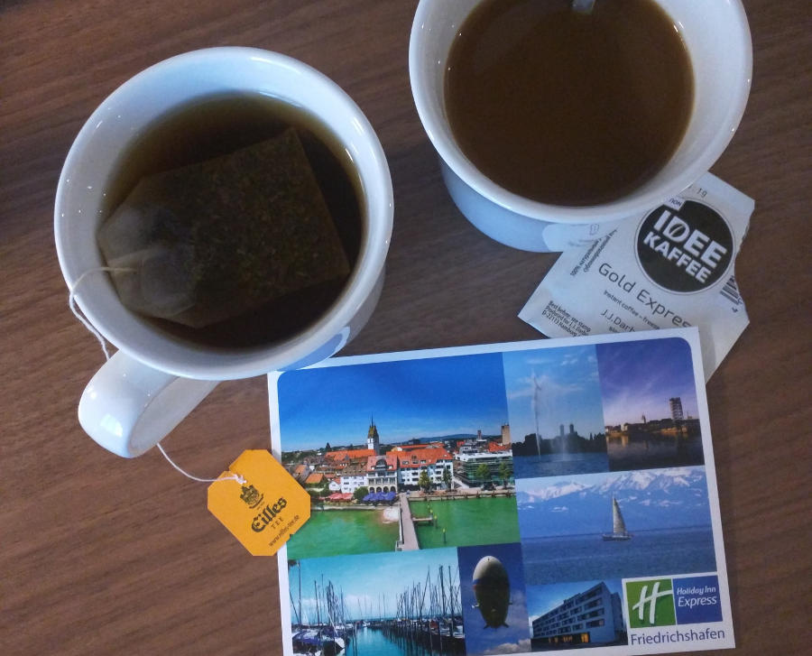 Complimentary coffee and tea at the Holiday Inn Express Friedrichshafen in Germany.