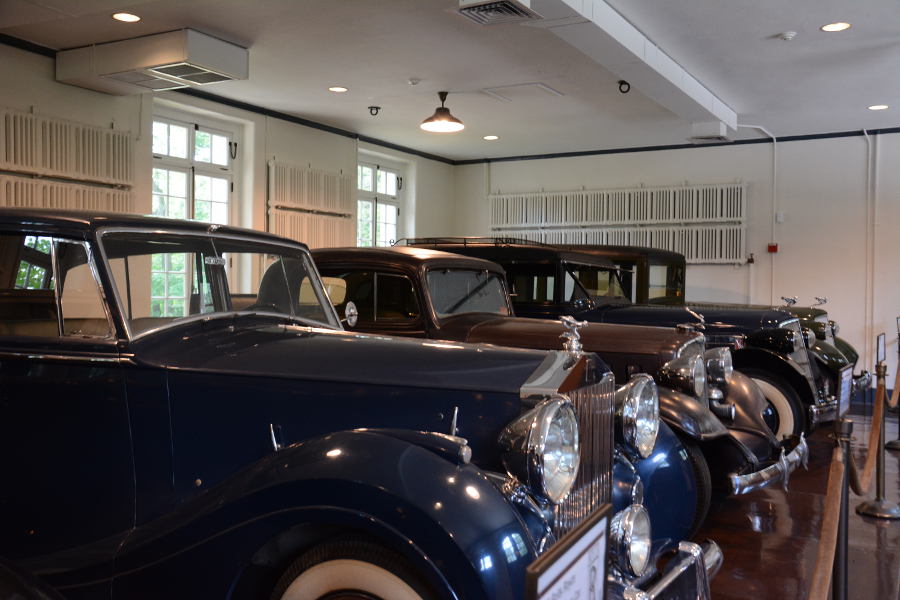 Vintage cars on display in Nemours' Chauffer's Garage.