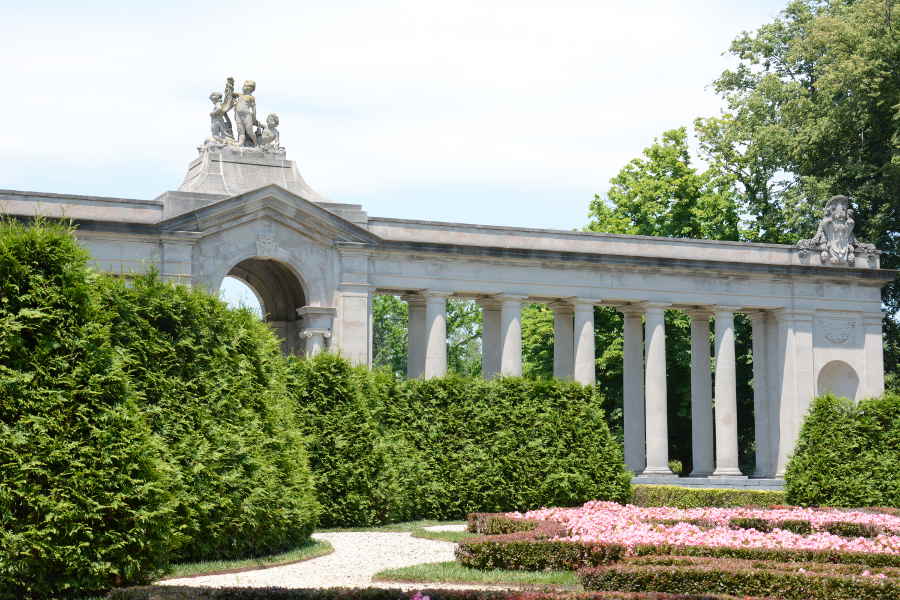 Nemours Mansion Colonnade and Maze Gardens.