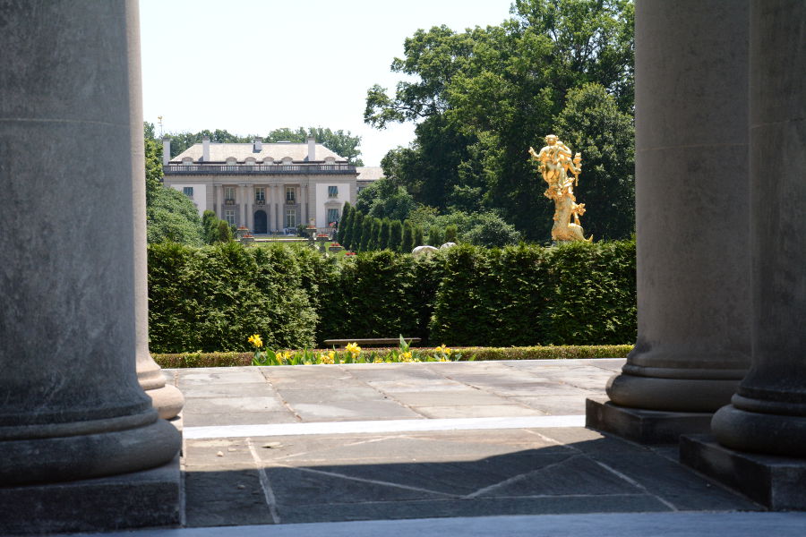 A view of Nemours Mansion through the Colonnade.