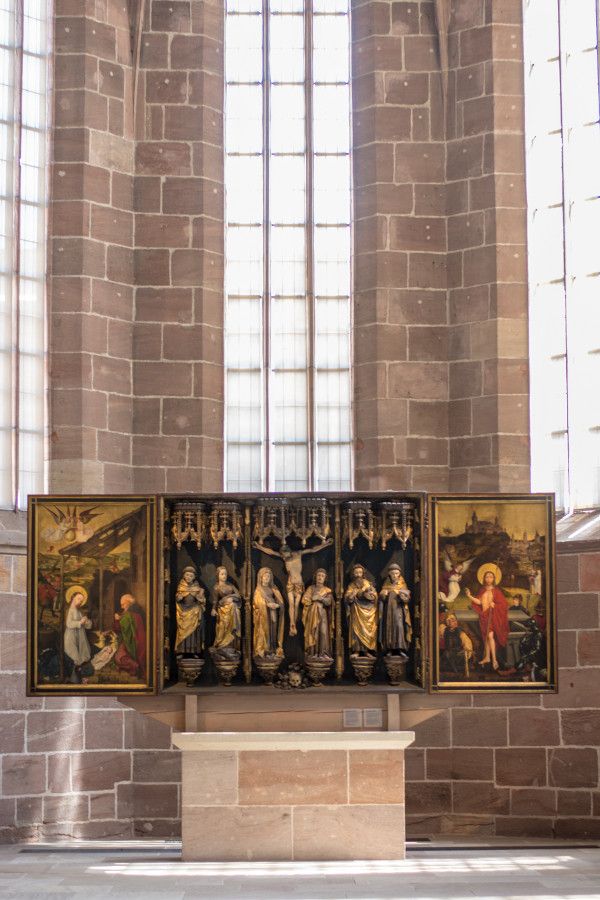 Religious art in cloister at Germanisches Nationalmuseum in Nuremberg, Germany.