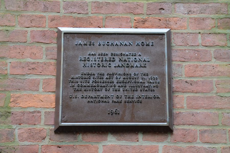 Historic home plaque at James Buchanan's Wheatland.