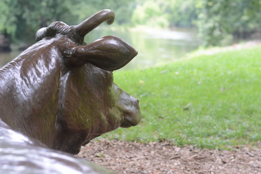 Miss Gratz sculpture overlooking the Brandywine River.