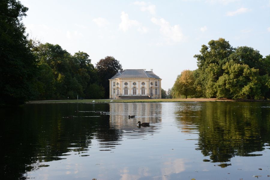 Badenburg and lake at Nymphenburg in Munich, Germany.