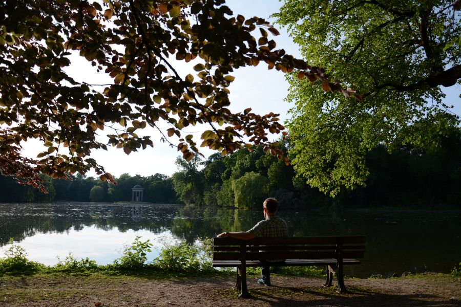 Sitting at Badenburg at sunset at Nymphenburg in Munich, Germany.