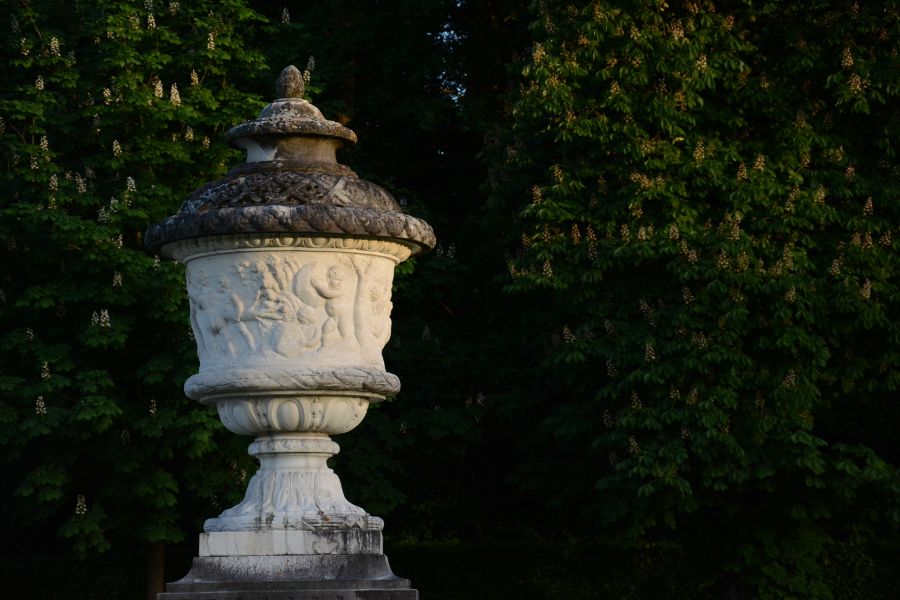 Urn statue at Nymphenburg Gardens in Munich, Germany.