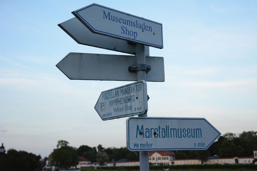 Signpost at Nymphenburg in Munich, Germany.