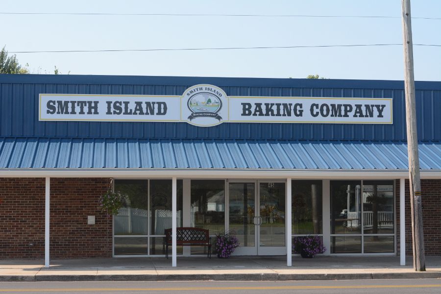 The Smith Island Baking Company storefront in Crisfield, Maryland.