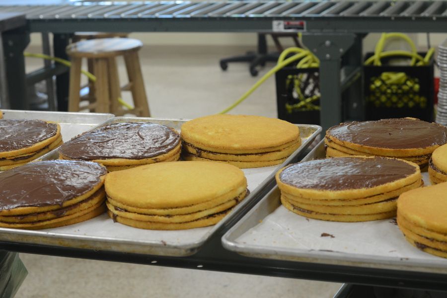 Yellow cake sponge layers at the Smith Island Baking Company.