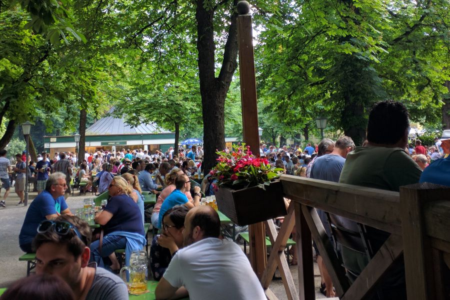 Chinesischer Turm on a busy day! A favorite of the Munich restaurants that serve traditional Bavarian food.