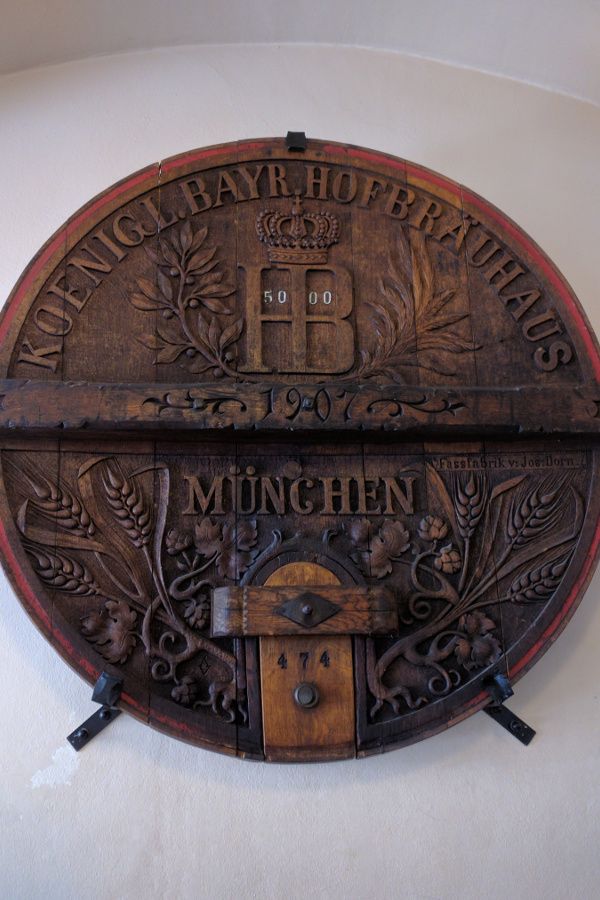 A keg stands at the entrance to Munich's Hofbräuhaus.