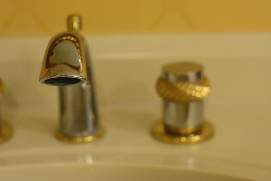 Bathroom sink faucet in a room at Hotel Du Pont.