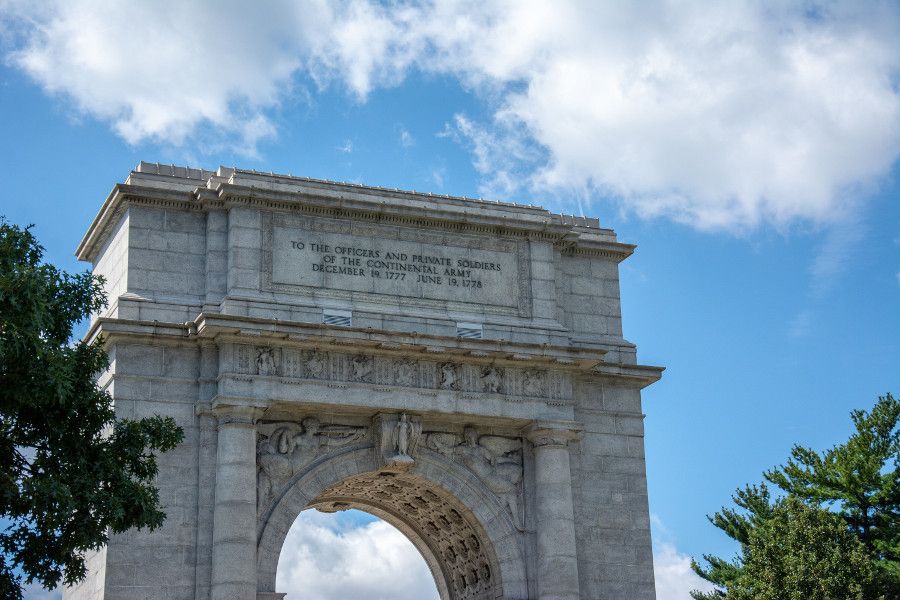 The top of the National Memorial Arch at Valley Forge National Historical Park.