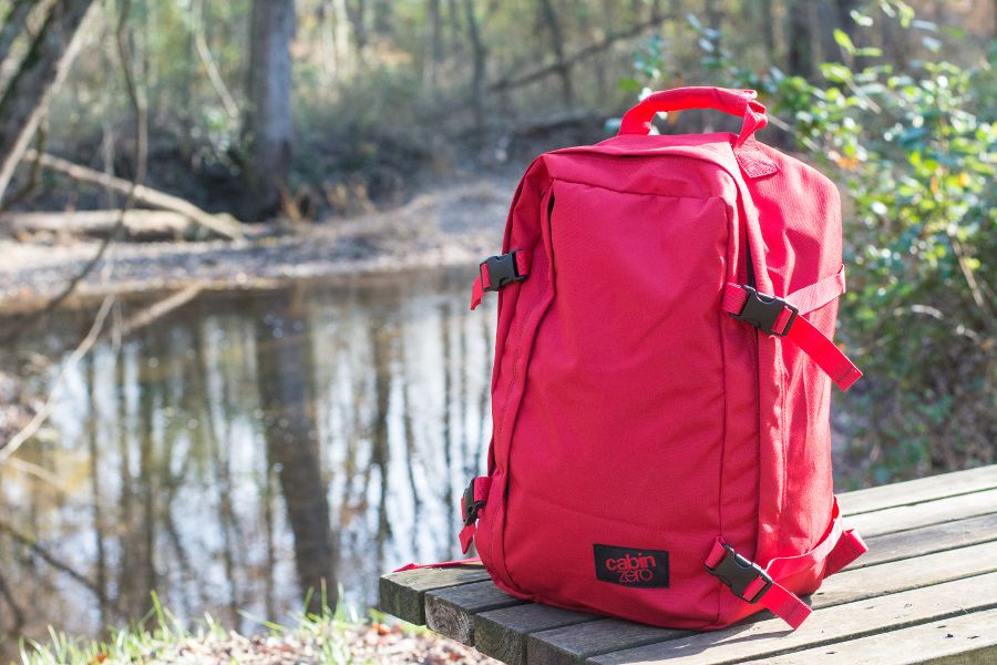 Close up of the CabinZero 36L Classic Ultra-Lightweight backpack.