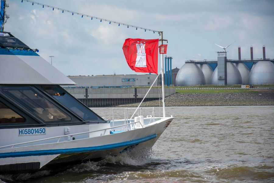 Ship flying the Hamburg flag.