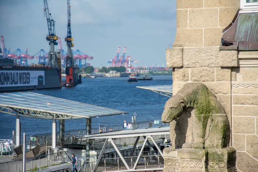 View from Landungsbrücken in Hamburg, Germany.