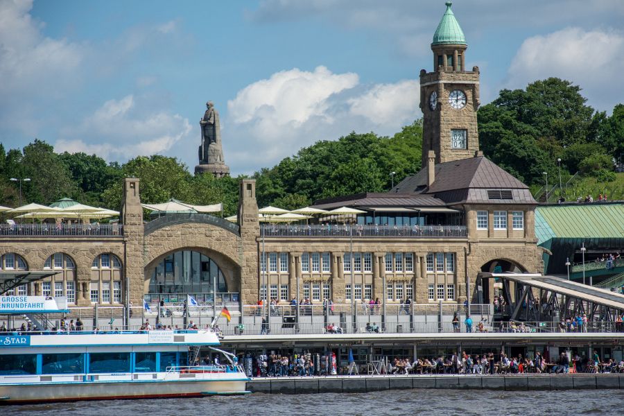 Waterfront at Landungsbrücken in Hamburg, Germany.