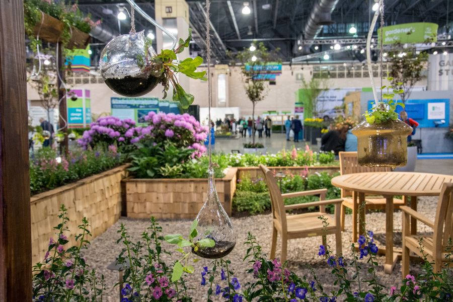 Hanging terrariums at the Philadelphia Flower Show 2018.