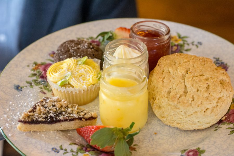 A lemon scone and sweets platter for afternoon tea at A Taste of Britain.