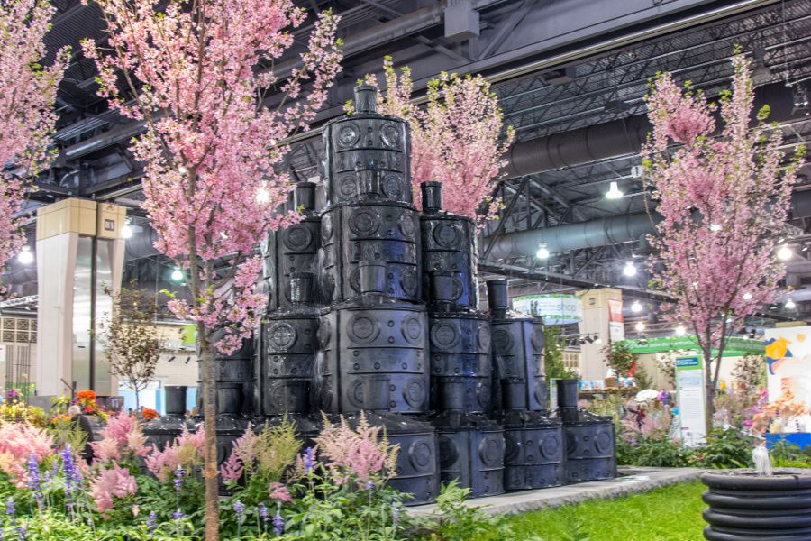 Water barrel display at the Philadelphia Flower Show 2018.