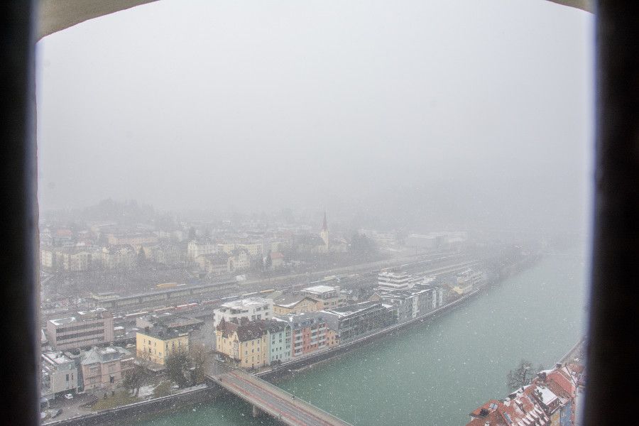 The view onto the river Inn from Festung Kufstein in Austria.