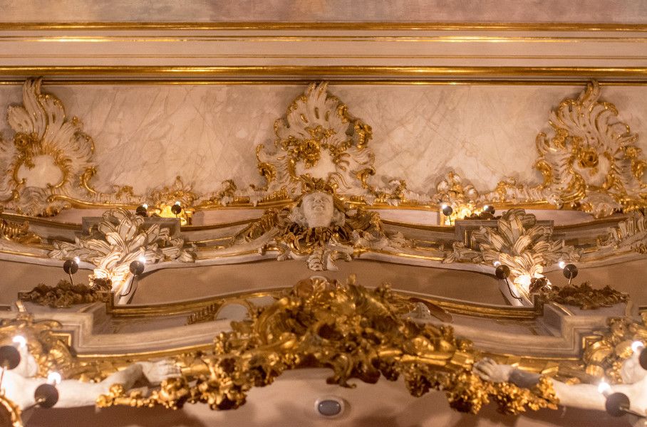 Looking up to the ceiling at the Cuvilliés Theatre in Munich, Germany.