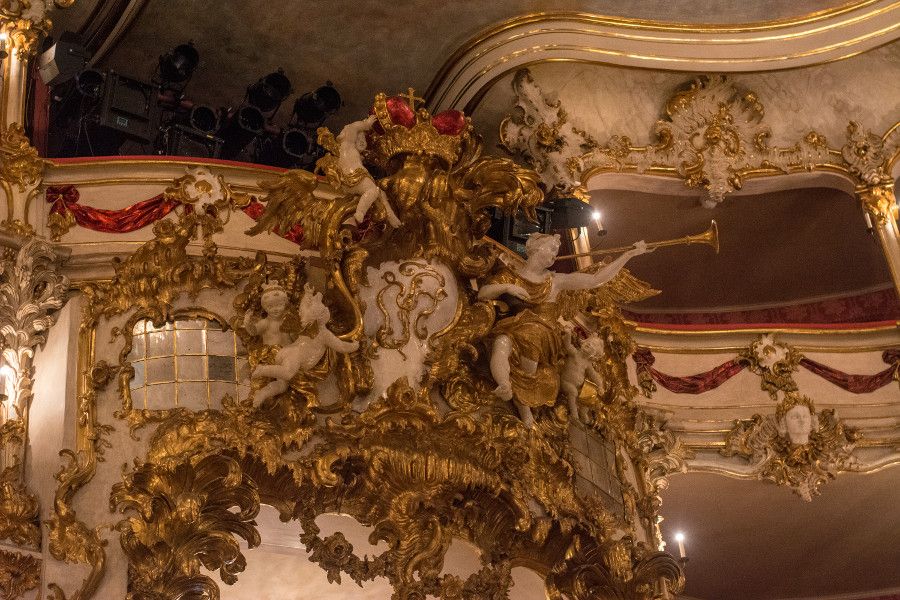 Lavish decorations at the Cuvilliés Theatre in Munich, Germany.