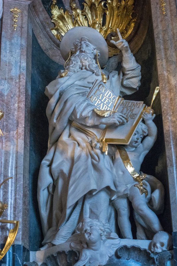 A sculpture inside the Asamkirche in Munich, Germany.