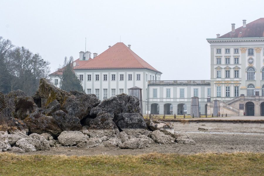 The fountain at Nymphenburg Palace is emptied for winter in Munich, Germany.