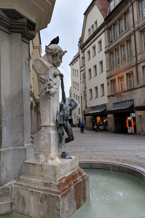 Ice accumulates on a fountain in Munich, Germany.