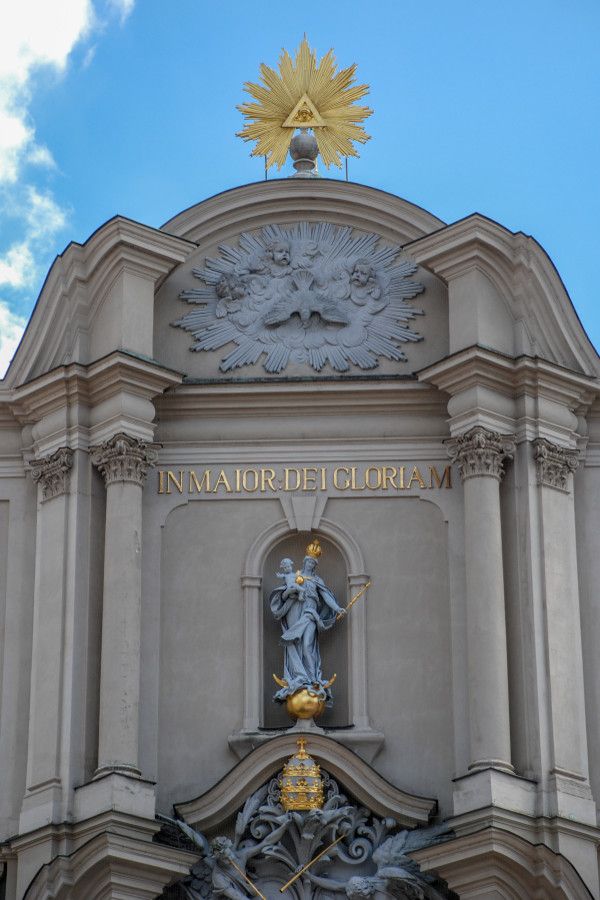 Exterior details of the Heilig-Geist-Kirche in Munich, Germany.